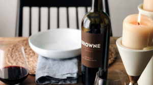 bottle of browne wine at a table